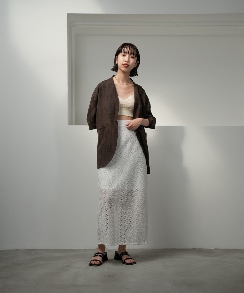 lawgy（ラウジー）の「linen like jacket（ノーカラージャケット・レディース・ブラウン/ベージュ・FREE）」の14枚目の写真