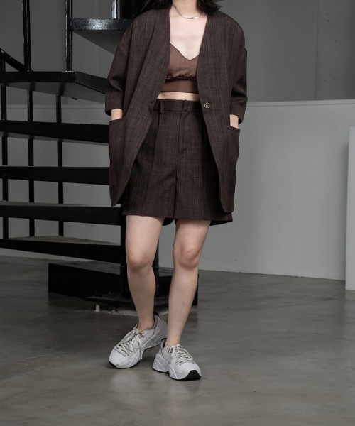 lawgy（ラウジー）の「linen like jacket（ノーカラージャケット・レディース・ブラウン/ベージュ・FREE）」の10枚目の写真