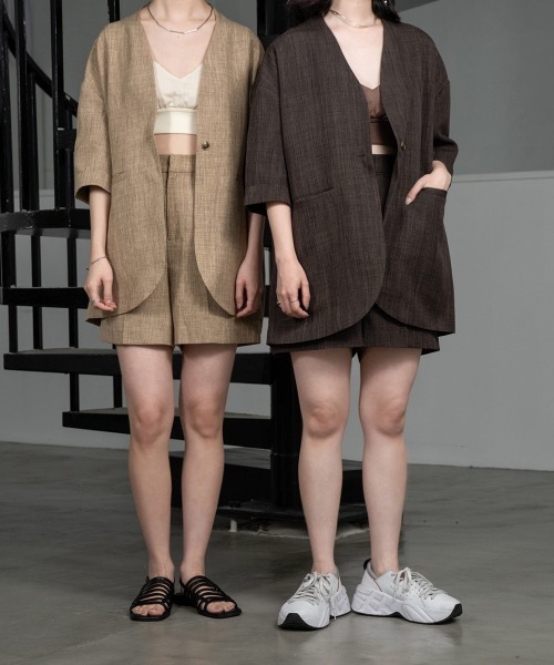 lawgy（ラウジー）の「linen like jacket（ノーカラージャケット