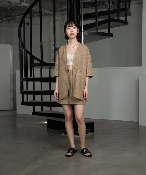 lawgy（ラウジー）の「linen like jacket（ノーカラージャケット・レディース・ブラウン/ベージュ・FREE）」の15枚目の写真
