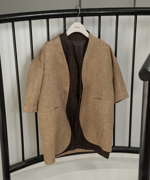 lawgy（ラウジー）の「linen like jacket（ノーカラージャケット・レディース・ブラウン/ベージュ・FREE）」の5枚目の写真
