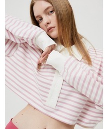 ESC STUDIO | 【ESC STUDIO/イーエスシースタジオ】stripe crop polor shirt/ストライプ ボーダー クロップド クロップ丈 ポロシャツ 長袖シャツ(ポロシャツ)