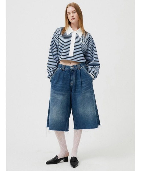 ESC STUDIO(イーエスシースタジオ)の「【ESC STUDIO/イーエスシースタジオ】stripe crop polor shirt/ストライプ ボーダー クロップド クロップ丈 ポロシャツ 長袖シャツ(ポロシャツ・メンズ・ピンク/ブルー・ONE SIZE)」の11枚目の写真