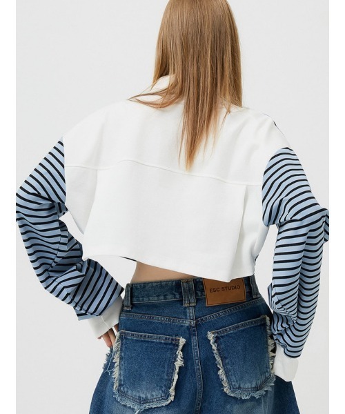 ESC STUDIO(イーエスシースタジオ)の「【ESC STUDIO/イーエスシースタジオ】stripe crop polor shirt/ストライプ ボーダー クロップド クロップ丈 ポロシャツ 長袖シャツ(ポロシャツ・メンズ・ピンク/ブルー・ONE SIZE)」の13枚目の写真