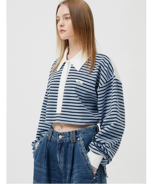 ESC STUDIO(イーエスシースタジオ)の「【ESC STUDIO/イーエスシースタジオ】stripe crop polor shirt/ストライプ ボーダー クロップド クロップ丈 ポロシャツ 長袖シャツ(ポロシャツ・メンズ・ピンク/ブルー・ONE SIZE)」の21枚目の写真