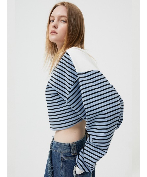 ESC STUDIO(イーエスシースタジオ)の「【ESC STUDIO/イーエスシースタジオ】stripe crop polor shirt/ストライプ ボーダー クロップド クロップ丈 ポロシャツ 長袖シャツ(ポロシャツ・メンズ・ピンク/ブルー・ONE SIZE)」の16枚目の写真