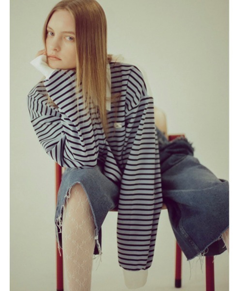ESC STUDIO(イーエスシースタジオ)の「【ESC STUDIO/イーエスシースタジオ】stripe crop polor shirt/ストライプ ボーダー クロップド クロップ丈 ポロシャツ 長袖シャツ(ポロシャツ・メンズ・ピンク/ブルー・ONE SIZE)」の18枚目の写真