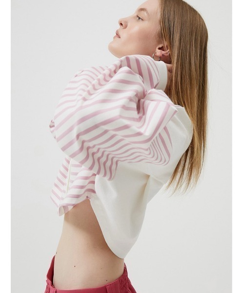 ESC STUDIO(イーエスシースタジオ)の「【ESC STUDIO/イーエスシースタジオ】stripe crop polor shirt/ストライプ ボーダー クロップド クロップ丈 ポロシャツ 長袖シャツ(ポロシャツ・メンズ・ピンク/ブルー・ONE SIZE)」の12枚目の写真