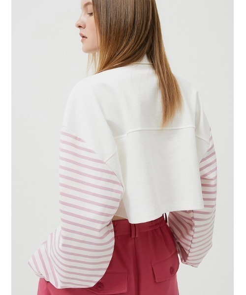 ESC STUDIO(イーエスシースタジオ)の「【ESC STUDIO/イーエスシースタジオ】stripe crop polor shirt/ストライプ ボーダー クロップド クロップ丈 ポロシャツ 長袖シャツ(ポロシャツ・メンズ・ピンク/ブルー・ONE SIZE)」の20枚目の写真