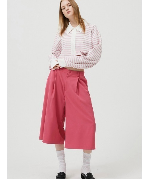 ESC STUDIO(イーエスシースタジオ)の「【ESC STUDIO/イーエスシースタジオ】stripe crop polor shirt/ストライプ ボーダー クロップド クロップ丈 ポロシャツ 長袖シャツ(ポロシャツ・メンズ・ピンク/ブルー・ONE SIZE)」の10枚目の写真