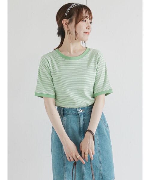 ehka sopo（エヘカソポ）の「細ボーダーリンガー半袖カットソー（Tシャツ/カットソー・レディース・ブラック/パープル/ブラウン/グリーン・ﾌﾘ-）」の5枚目の写真