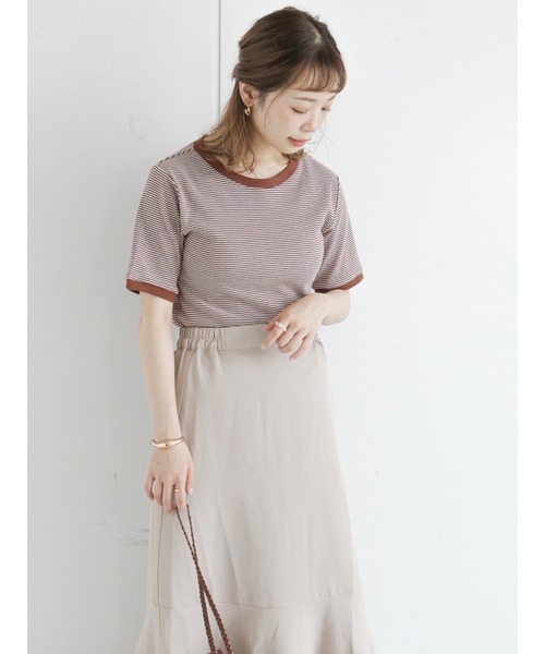 ehka sopo（エヘカソポ）の「細ボーダーリンガー半袖カットソー（Tシャツ/カットソー・レディース・ブラック/パープル/ブラウン/グリーン・ﾌﾘ-）」の3枚目の写真