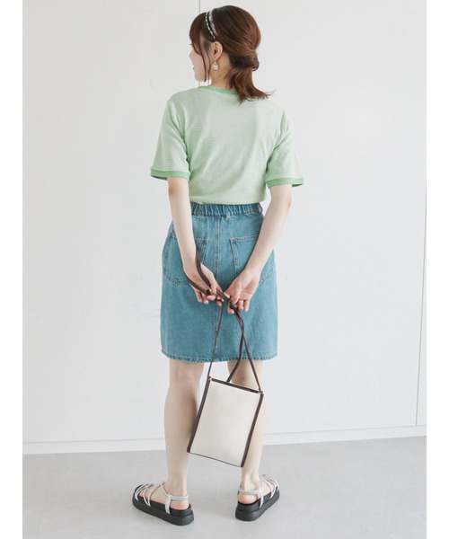 ehka sopo（エヘカソポ）の「細ボーダーリンガー半袖カットソー（Tシャツ/カットソー・レディース・ブラック/パープル/ブラウン/グリーン・ﾌﾘ-）」の8枚目の写真