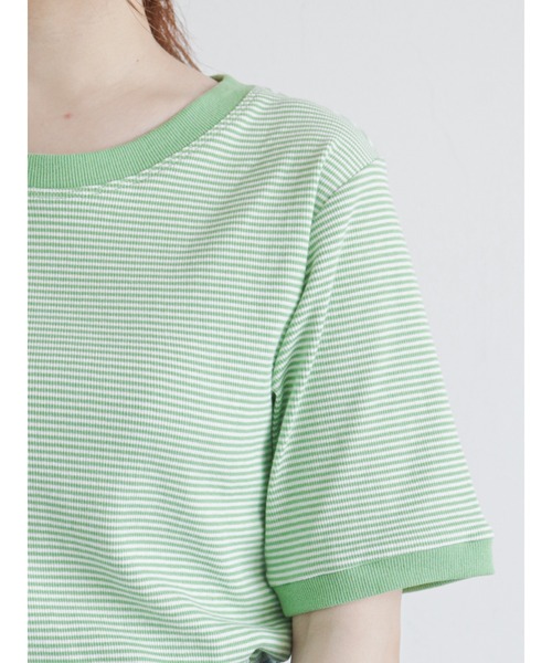 ehka sopo（エヘカソポ）の「細ボーダーリンガー半袖カットソー（Tシャツ/カットソー・レディース・ブラック/パープル/ブラウン/グリーン・ﾌﾘ-）」の9枚目の写真