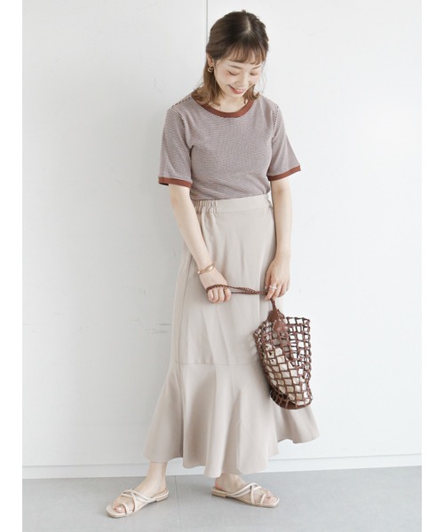 ehka sopo（エヘカソポ）の「細ボーダーリンガー半袖カットソー（Tシャツ/カットソー・レディース・ブラック/パープル/ブラウン/グリーン・ﾌﾘ-）」の10枚目の写真