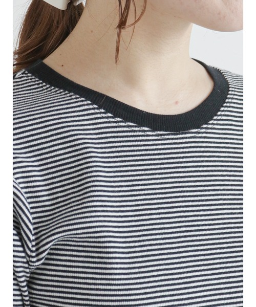 ehka sopo（エヘカソポ）の「細ボーダーリンガー半袖カットソー（Tシャツ/カットソー・レディース・ブラック/パープル/ブラウン/グリーン・ﾌﾘ-）」の19枚目の写真