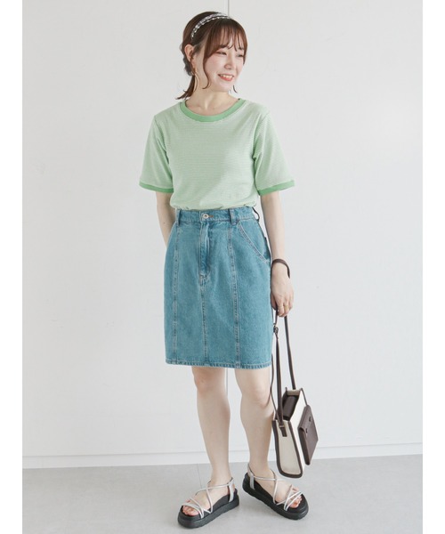 ehka sopo（エヘカソポ）の「細ボーダーリンガー半袖カットソー（Tシャツ/カットソー・レディース・ブラック/パープル/ブラウン/グリーン・ﾌﾘ-）」の7枚目の写真