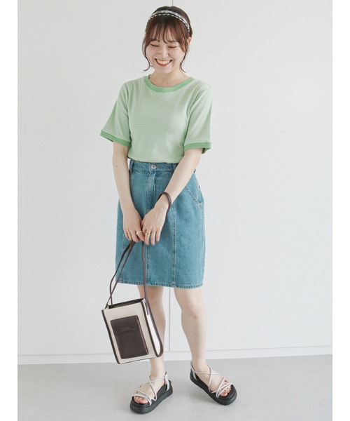 ehka sopo（エヘカソポ）の「細ボーダーリンガー半袖カットソー（Tシャツ/カットソー・レディース・ブラック/パープル/ブラウン/グリーン・ﾌﾘ-）」の6枚目の写真