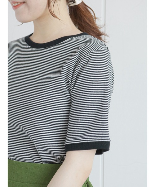 ehka sopo（エヘカソポ）の「細ボーダーリンガー半袖カットソー（Tシャツ/カットソー・レディース・ブラック/パープル/ブラウン/グリーン・ﾌﾘ-）」の20枚目の写真