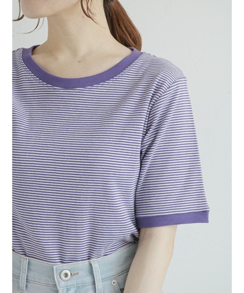 ehka sopo（エヘカソポ）の「細ボーダーリンガー半袖カットソー（Tシャツ/カットソー・レディース・ブラック/パープル/ブラウン/グリーン・ﾌﾘ-）」の15枚目の写真