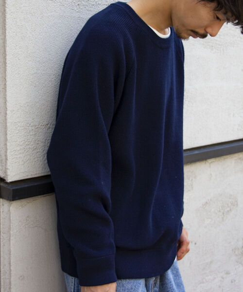 GLOSTER（グロスター）の「【GLOSTER/グロスター】片畦レイヤードプルオーバーニット ロンT付き ドロップショルダー（ニット/セーター・メンズ・オレンジ/サックスブルー/ネイビー/グレー・S/M/L）」の3枚目の写真