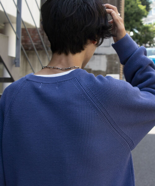 GLOSTER（グロスター）の「【GLOSTER/グロスター】片畦レイヤードプルオーバーニット ロンT付き ドロップショルダー（ニット/セーター・メンズ・オレンジ/サックスブルー/ネイビー/グレー・S/M/L）」の9枚目の写真