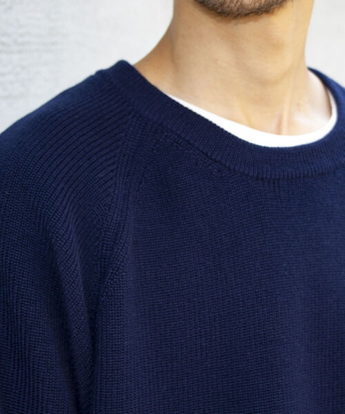 GLOSTER（グロスター）の「【GLOSTER/グロスター】片畦レイヤードプルオーバーニット ロンT付き ドロップショルダー（ニット/セーター・メンズ・オレンジ/サックスブルー/ネイビー/グレー・S/M/L）」の13枚目の写真