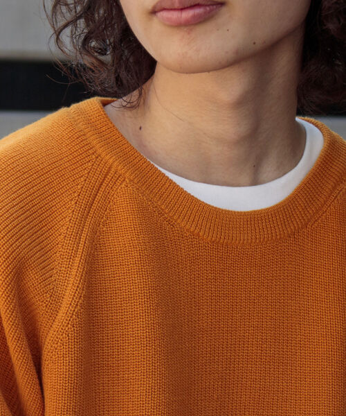 GLOSTER（グロスター）の「【GLOSTER/グロスター】片畦レイヤードプルオーバーニット ロンT付き ドロップショルダー（ニット/セーター・メンズ・オレンジ/サックスブルー/ネイビー/グレー・S/M/L）」の21枚目の写真