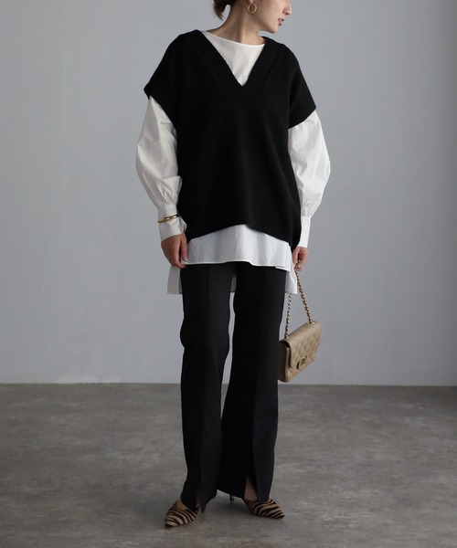 Bonjour Sagan(ボンジュールサガン)の「ディープVネックニットベスト(ベスト・レディース・ライトグレー/ブラック/アイボリー/モカ・FREE)」の16枚目の写真