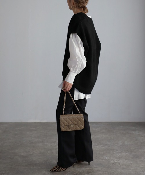 Bonjour Sagan(ボンジュールサガン)の「ディープVネックニットベスト(ベスト・レディース・ライトグレー/ブラック/アイボリー/モカ・FREE)」の10枚目の写真