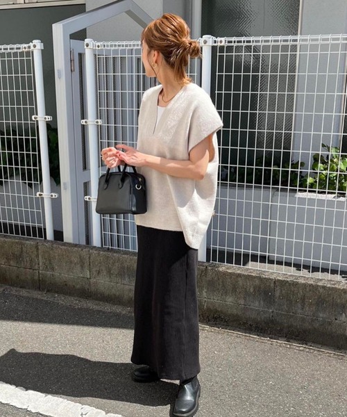 ボンジュールサガン BONJOUR SAGAN ディープVネックボーダープルオーバー （Gray-Beige） セール】ディープVネックニット（ニット/セーター）｜Bonjour