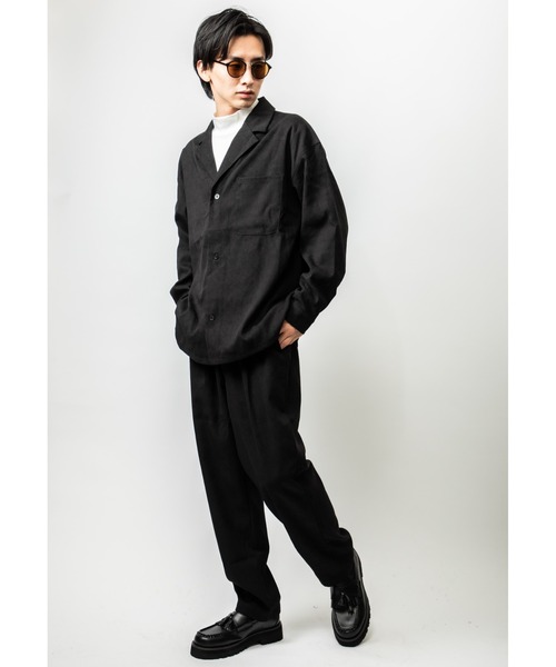 Beno（ビーノ）の「【セットアップ】モールスキン テーラードシャツ × イージースラックス（セットアップ・メンズ・ブラック/グレー/チャコールグレー/ブラウン/ネイビー・M/L）」の2枚目の写真