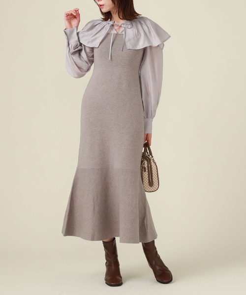 archives（アルシーヴ）の「ケープカラーマーメイドニットワンピース（ワンピース・レディース・グリーン/ブラック/グレー・MEDIUM）」の3枚目の写真