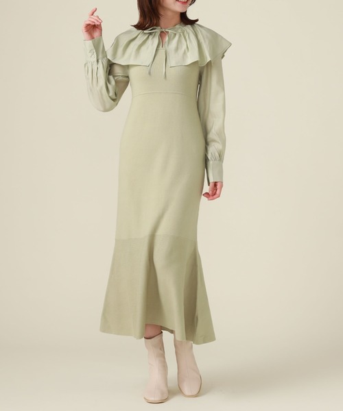 archives（アルシーヴ）の「ケープカラーマーメイドニットワンピース（ワンピース・レディース・グリーン/ブラック/グレー・MEDIUM）」の4枚目の写真