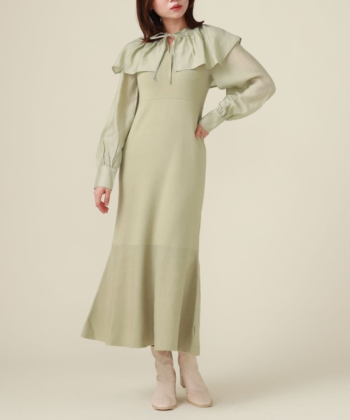 archives（アルシーヴ）の「ケープカラーマーメイドニットワンピース（ワンピース・レディース・グリーン/ブラック/グレー・MEDIUM）」の5枚目の写真