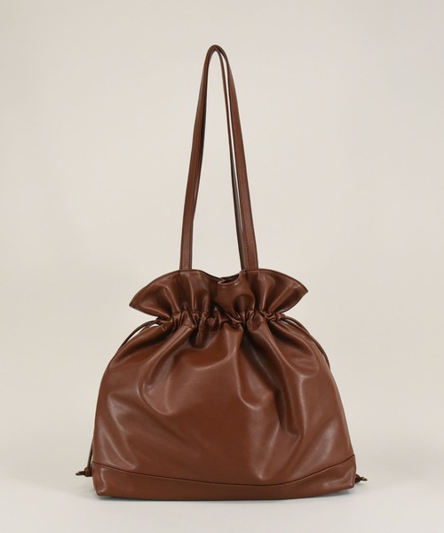 styiro（スタイロ）の「ドロスト エコレザー 巾着 トートバッグ（トートバッグ・レディース・ブラウン/ブラック/アイボリー・FREE）」の5枚目の写真