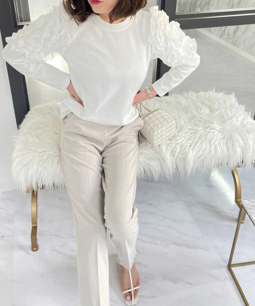 M y u（ミュー）の「フラワー スリーブ プルオーバー（Tシャツ/カットソー・レディース・ホワイト/ブラック・FREE）」の15枚目の写真