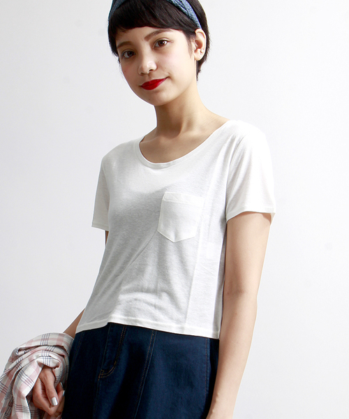 WEGO（ウィゴー）の「WEGO/リネンモダールUネックショートTシャツ（Tシャツ/カットソー・レディース・ホワイト/アイボリー/ホワイト系その他/カーキ・FREE）」の2枚目の写真