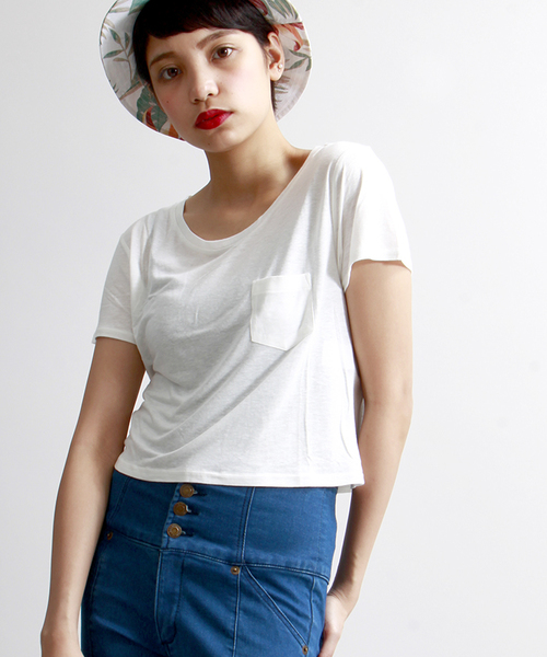 WEGO（ウィゴー）の「WEGO/リネンモダールUネックショートTシャツ（Tシャツ/カットソー・レディース・ホワイト/アイボリー/ホワイト系その他/カーキ・FREE）」の3枚目の写真