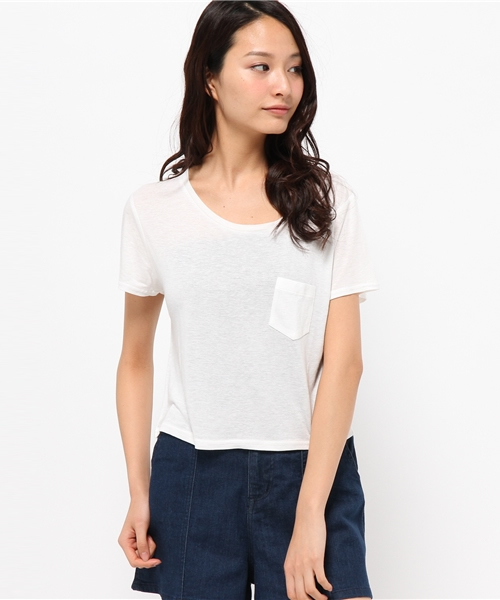 WEGO（ウィゴー）の「WEGO/リネンモダールUネックショートTシャツ（Tシャツ/カットソー・レディース・ホワイト/アイボリー/ホワイト系その他/カーキ・FREE）」の9枚目の写真