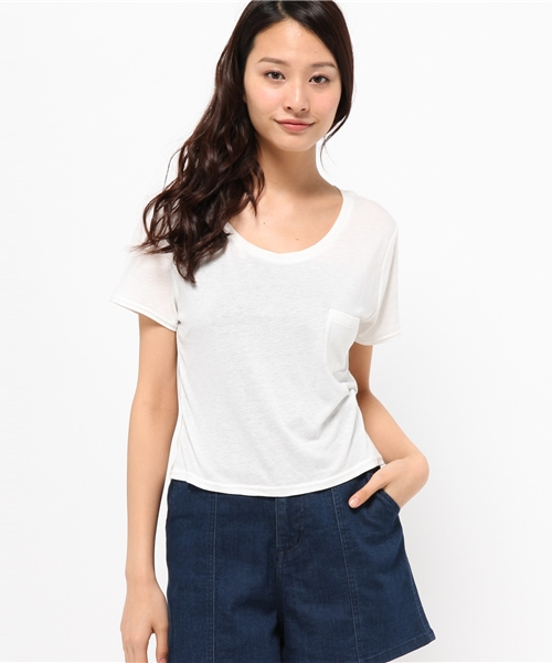 WEGO（ウィゴー）の「WEGO/リネンモダールUネックショートTシャツ（Tシャツ/カットソー・レディース・ホワイト/アイボリー/ホワイト系その他/カーキ・FREE）」の10枚目の写真