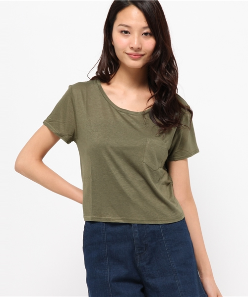 WEGO（ウィゴー）の「WEGO/リネンモダールUネックショートTシャツ（Tシャツ/カットソー・レディース・ホワイト/アイボリー/ホワイト系その他/カーキ・FREE）」の5枚目の写真