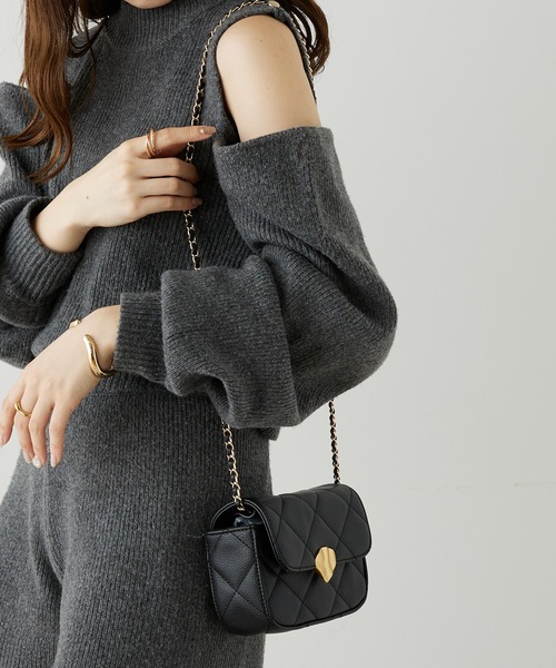 anco♡様♡ キルティング♡ ブラック レザ調ー ショルダーバッグ QUILTING FAKE LEATHER SHOULDER BAG/キルティングフェイク