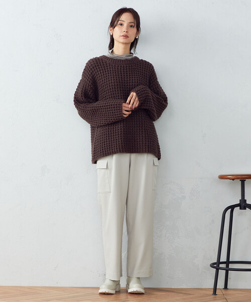 COMME CA ISM（コムサイズム）の「ワッフル編みニット（ニット/セーター・レディース・ライラック/ダークブラウン/アイボリー/グリーン・FREE）」の10枚目の写真