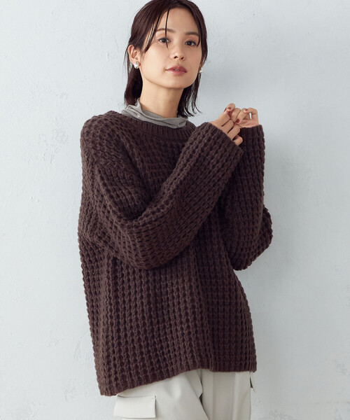 COMME CA ISM（コムサイズム）の「ワッフル編みニット（ニット/セーター・レディース・ライラック/ダークブラウン/アイボリー/グリーン・FREE）」の11枚目の写真