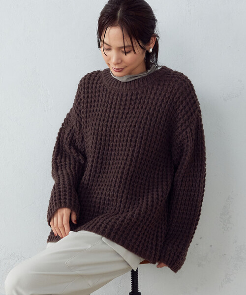 COMME CA ISM（コムサイズム）の「ワッフル編みニット（ニット/セーター・レディース・ライラック/ダークブラウン/アイボリー/グリーン・FREE）」の12枚目の写真