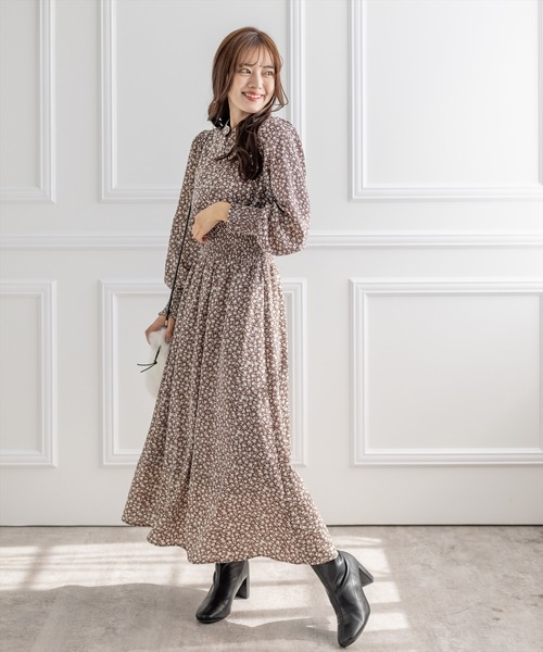 clear（クリア）の「ウエストシャーリング総柄ワンピース（ワンピース・レディース・ブラック/ブラウン・F）」の15枚目の写真