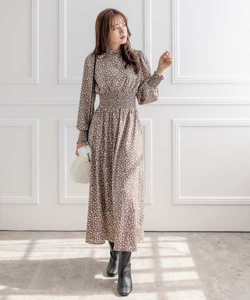 clear（クリア）の「ウエストシャーリング総柄ワンピース（ワンピース・レディース・ブラック/ブラウン・F）」の13枚目の写真