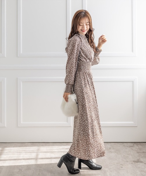 clear（クリア）の「ウエストシャーリング総柄ワンピース（ワンピース・レディース・ブラック/ブラウン・F）」の18枚目の写真