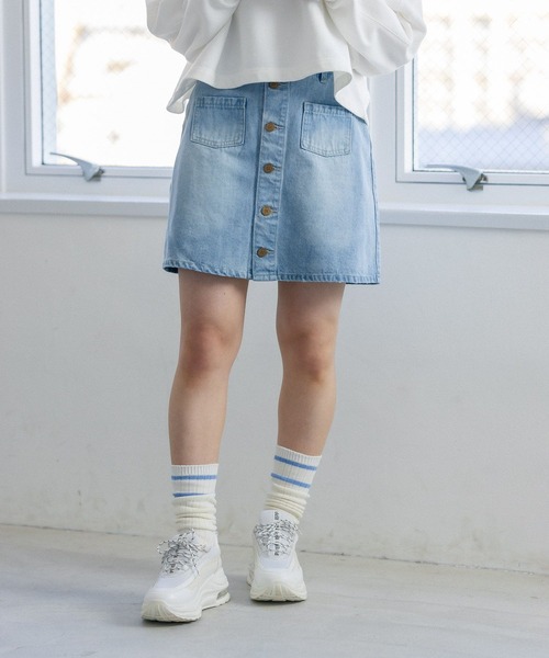 repipi armario（レピピ アルマリオ）の「マエボタンスカパン（スカート・キッズ・ミント/ラベンダー/グリーン系その他/ブルー系その他/アイボリー/ブラック/ブルー系その他2/ケミカルウォッシュ/ホワイト/ブラック系その他・SMALL/MEDIUM/LARGE）」の7枚目の写真